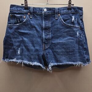 Levi's Women's 501 Denim Cut Off Raw Hem Jeans Shorts High Rise Blue Size W32
